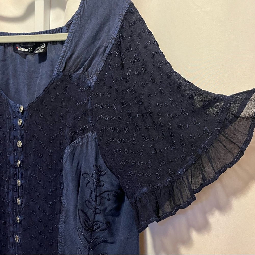 Christopher & Banks Navy Button-Front Embroidered Tunic - Picture 3 of 8